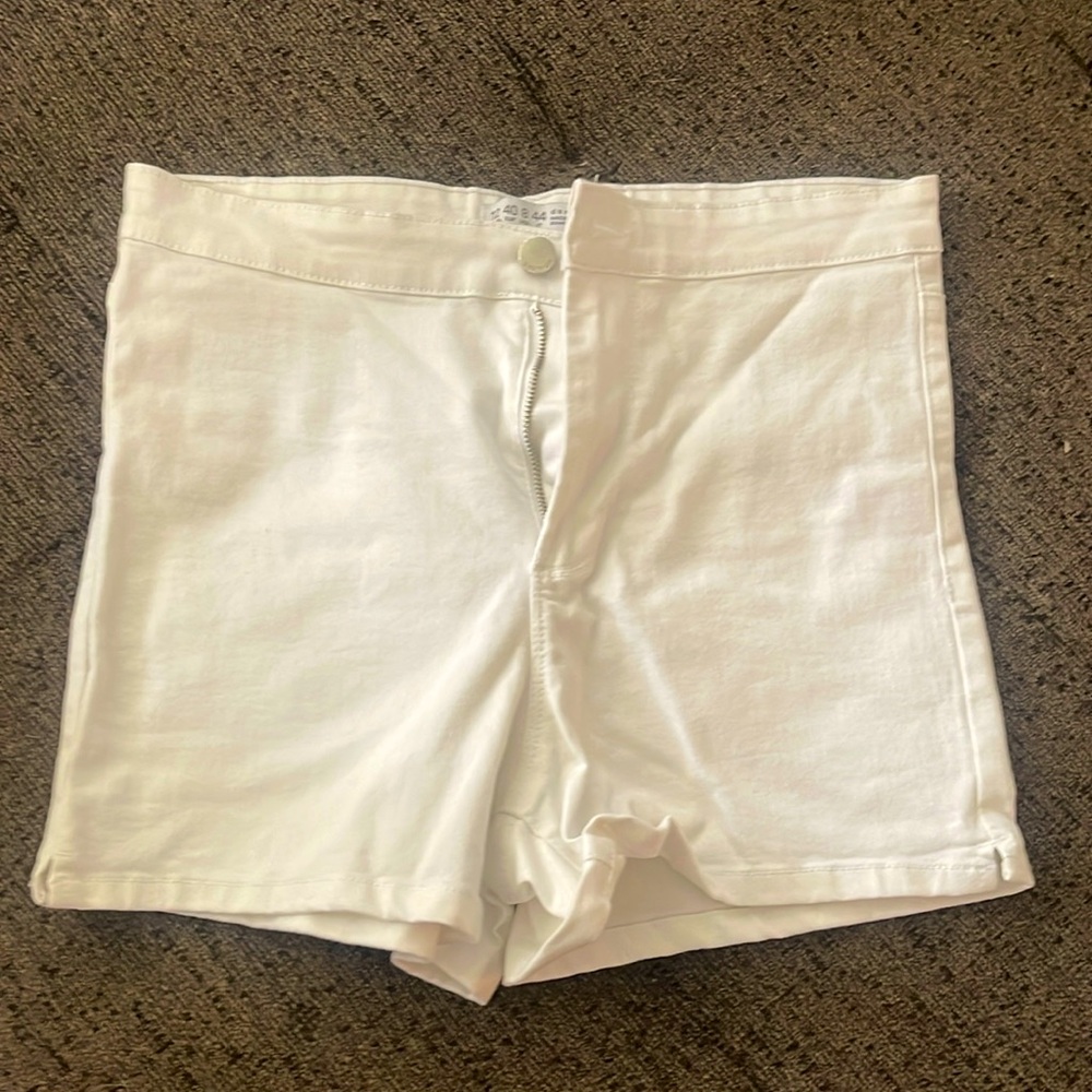 High waisted white jean shorts